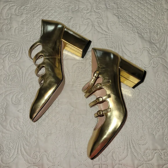 J.Crew Maisie Gold Metallic Block Heel Mary Jane Pumps NWOT Size 8 - Picture 3 of 9